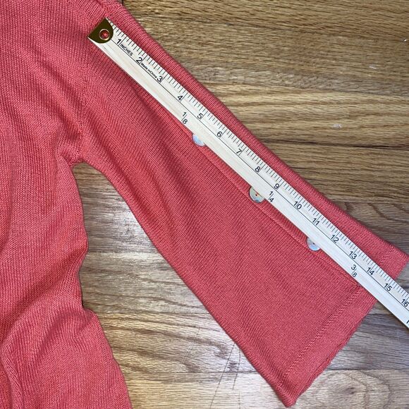 Soft Surroundings Cardigan Large Pinkish Orange One-Button Crochet Open Knit - Picture 7 of 10